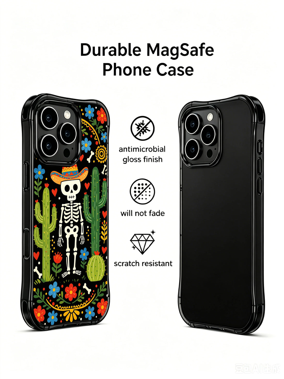 Western skeleton iPhone 16 Pro Max Case with floral folk art