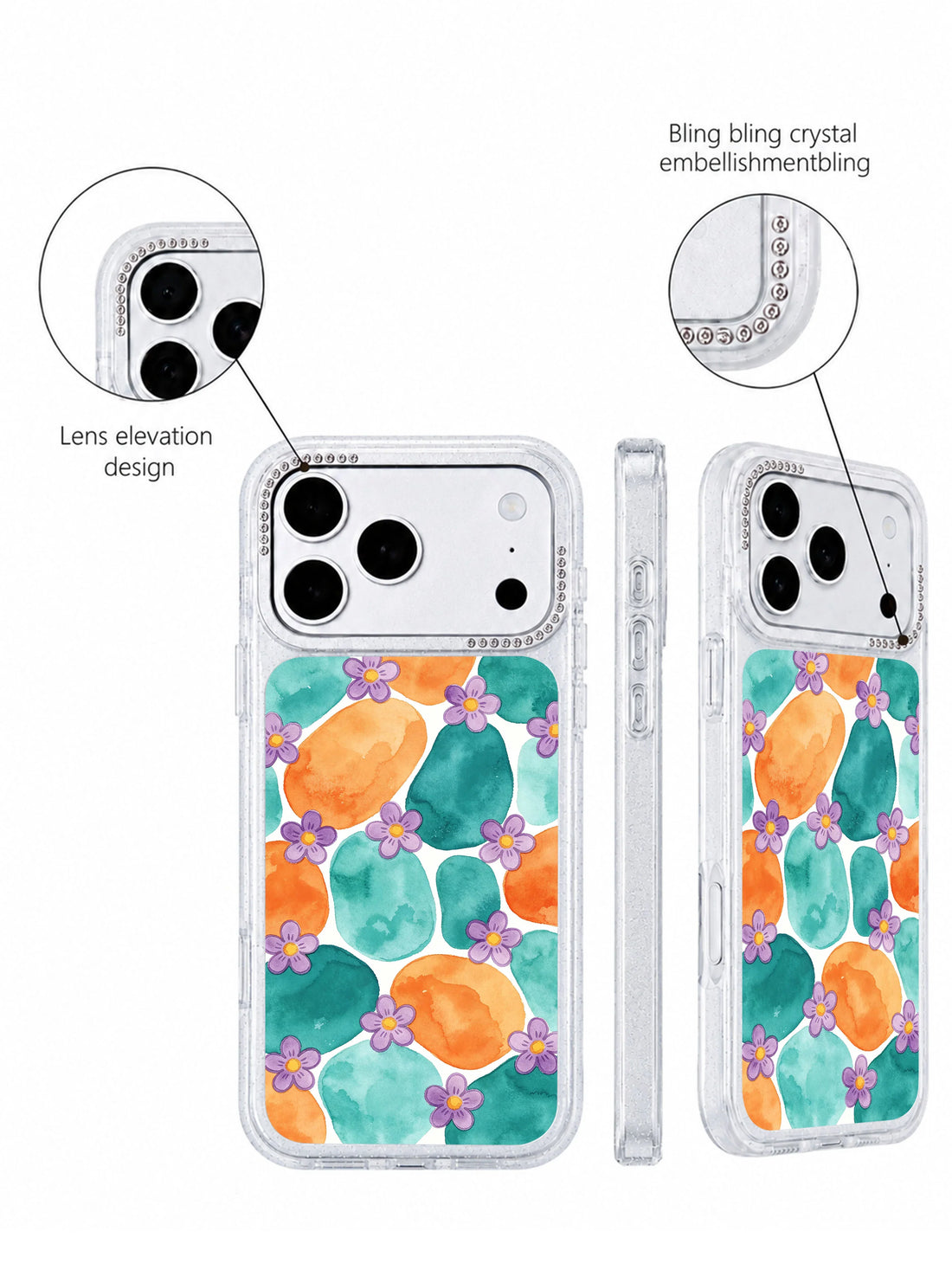 Aesthetic iPhone 17 Pro Max Case with tangerine purple florals
