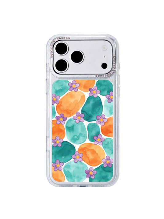 Tangerine floral iPhone 17 Pro Max Case with teal tide art