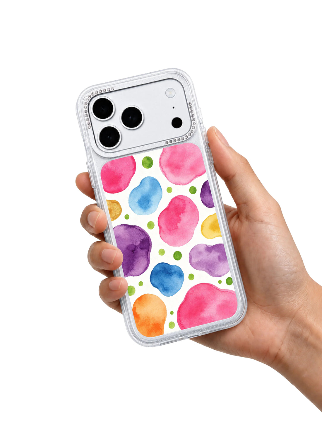 Aesthetic iPhone 17 Pro Max Case with pastel dot artwork