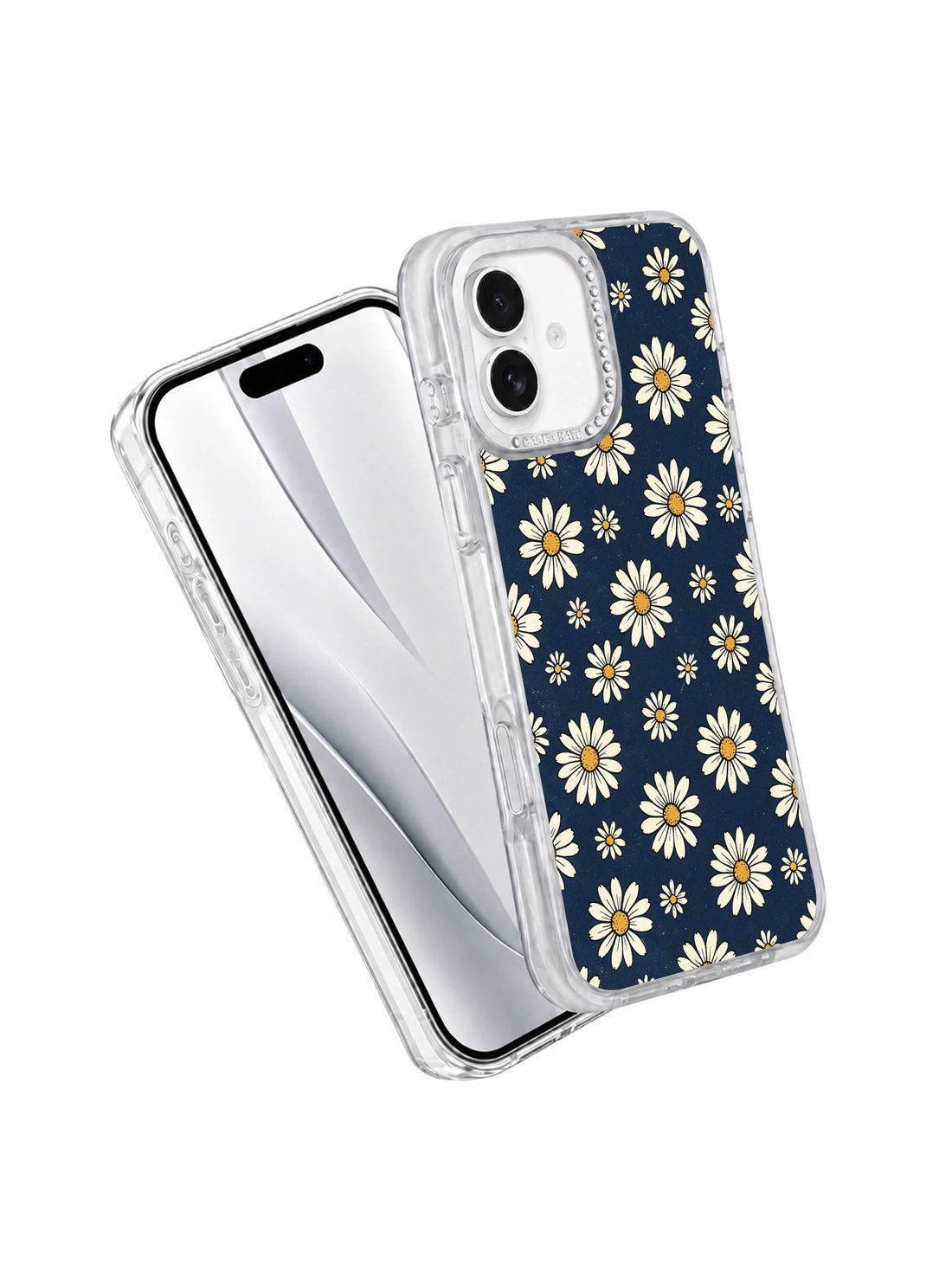 Navy daisy iPhone 17 Case with vintage wallpaper floral artwork