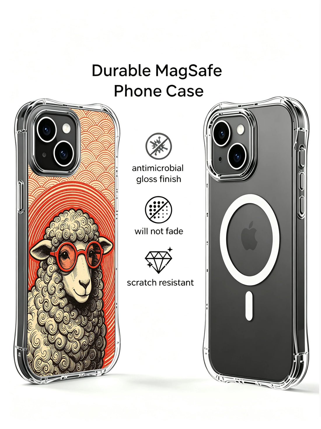 Red lens sheep iPhone 13 Case with Japanese wave ring art