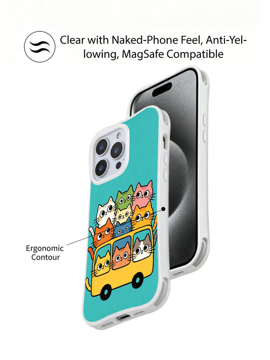 Cat lover iPhone 16 Pro Max Case gift with colorful kitten bus art