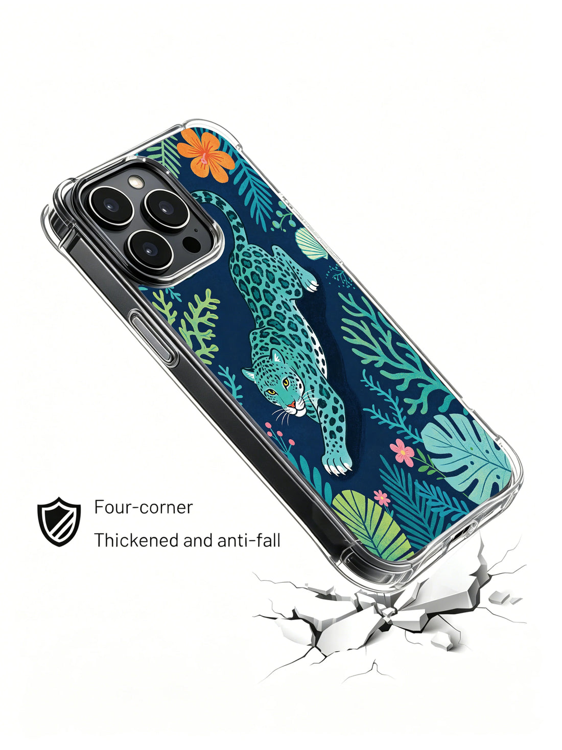 Ocean iPhone 13 Pro Case with coral blossom jaguar art and blue wildlife