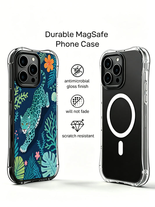 Coastal iPhone 13 Pro Case with ocean jaguar art and coral flowers