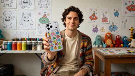 Milo Popkins iPhone 17 Pro Max case with cream and brown original artwork for happy brighter day, blog cover image