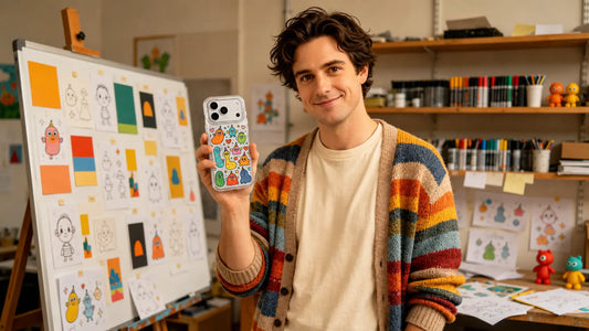 Milo Popkins iPhone 17 Pro Max case with colorful original artwork for mirror selfies, blog cover image