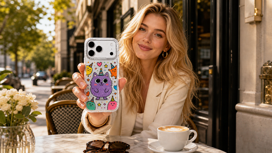 Milo Popkins Purple Cat Monster Smile iPhone 17 Pro Max case lifestyle blog cover 04
