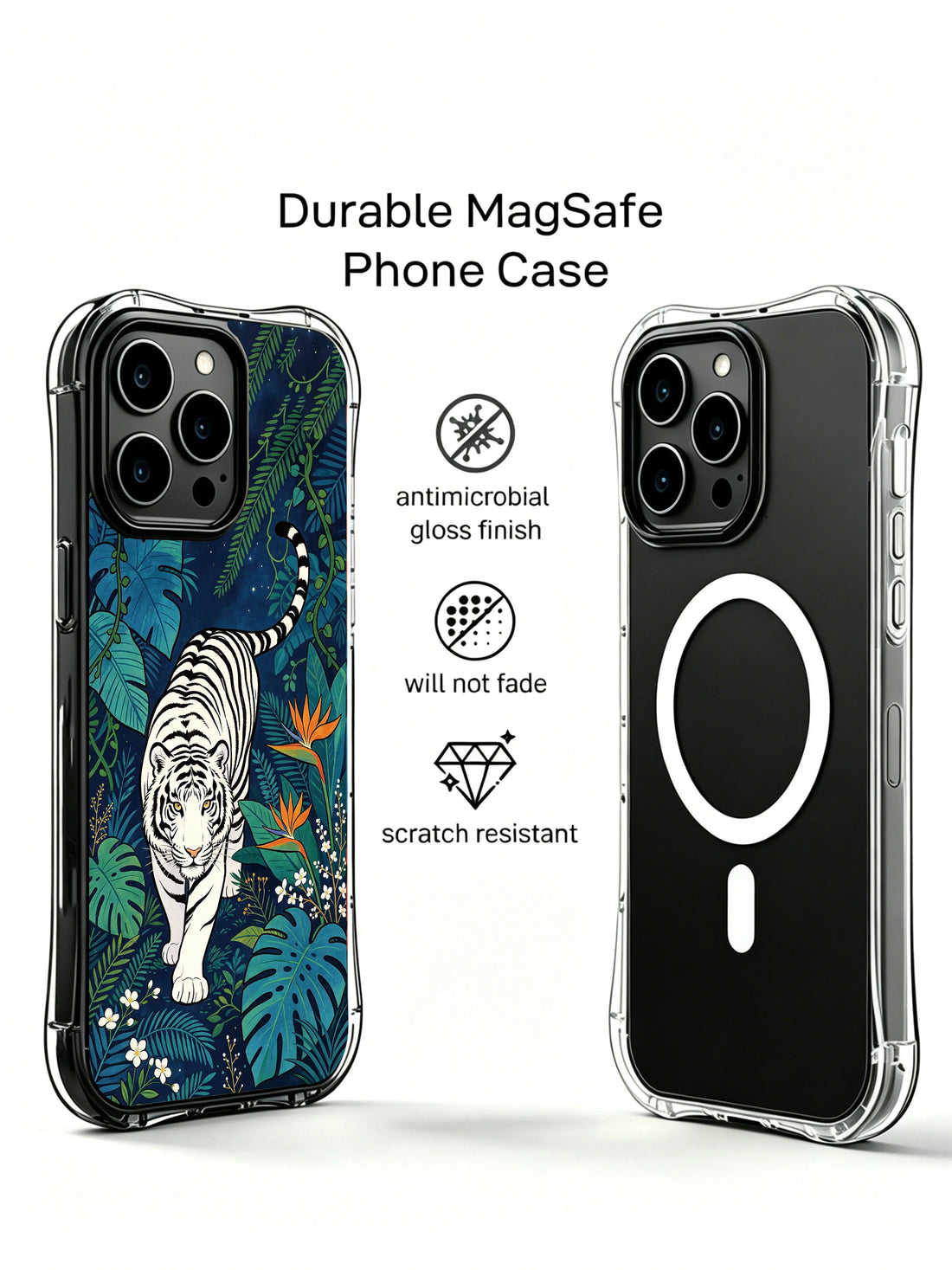 Blue iPhone 13 Pro Case with moonlit white tiger art