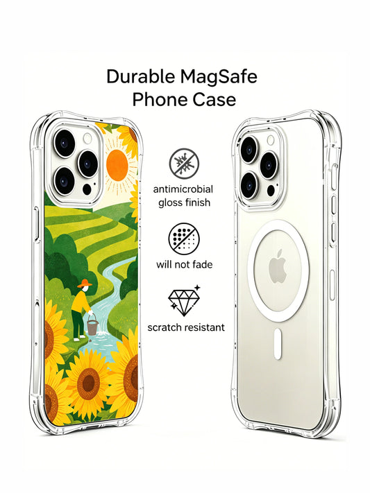 Naive art sunflower iPhone 15 Pro Max Case with botanical artwork