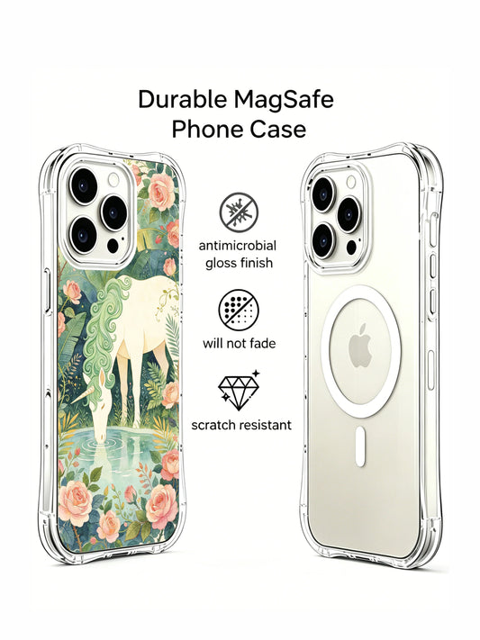 Naive art unicorn iPhone 15 Pro Max Case with pink illustration