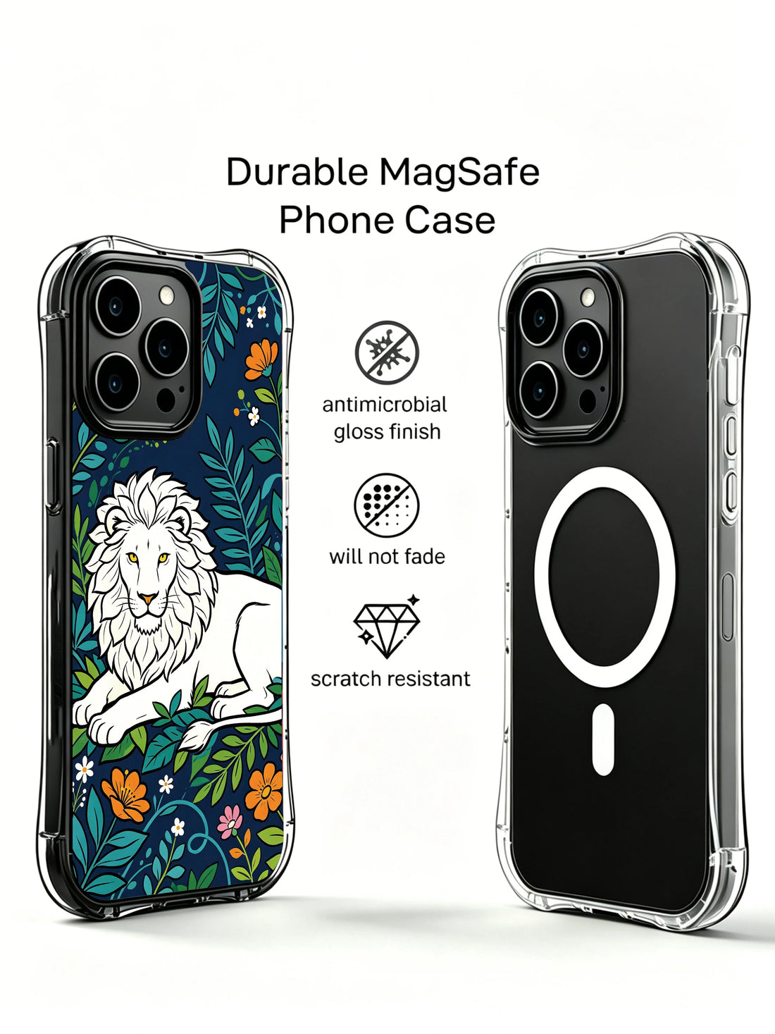 Aesthetic iPhone 13 Pro Case With Navy Floral Lion Design by PhoneCasing