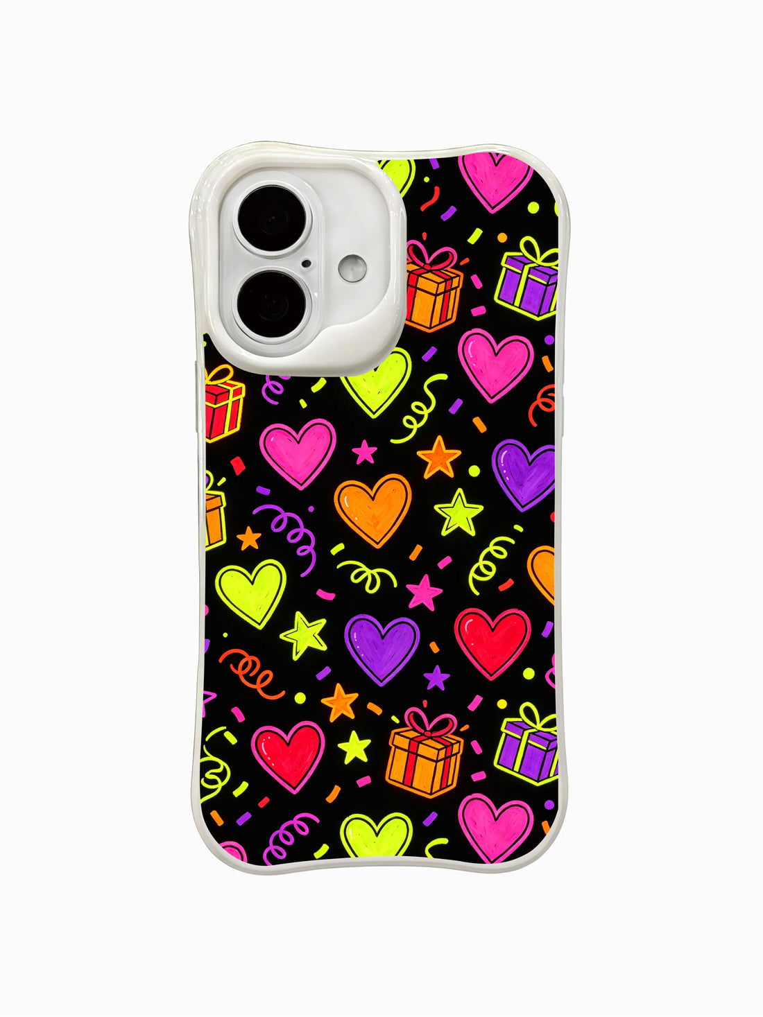 Neon candy hearts iPhone 16 Plus Case with cute party artwork