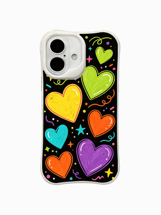 Neon heart party iPhone 16 Plus Case with colorful sticker artwork
