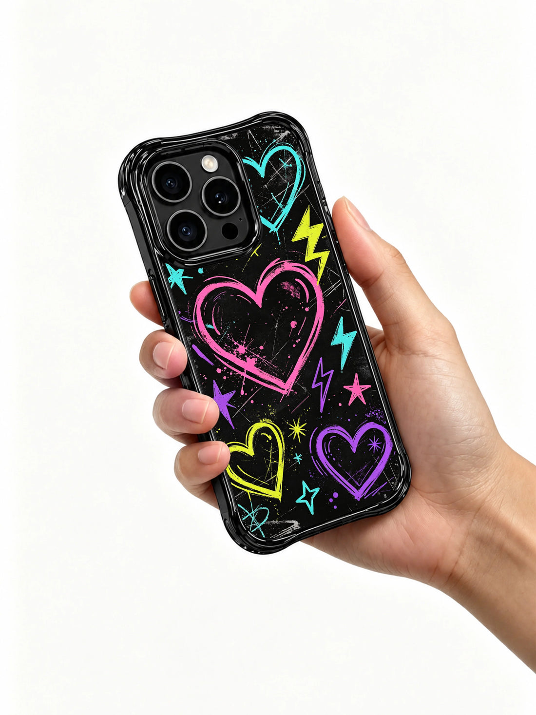 Aesthetic iPhone 13 Pro Max Case with neon rebel hearts
