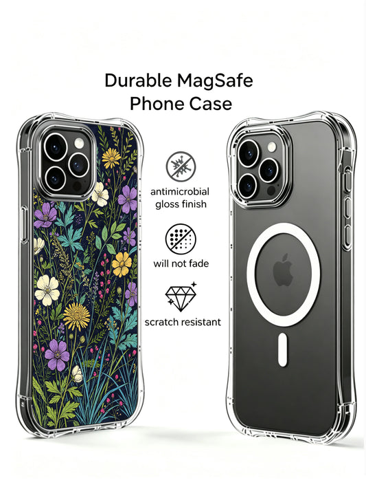 Night meadow wildflower iPhone 13 Pro Max Case with amber blooms, purple flowers, and lush foliage