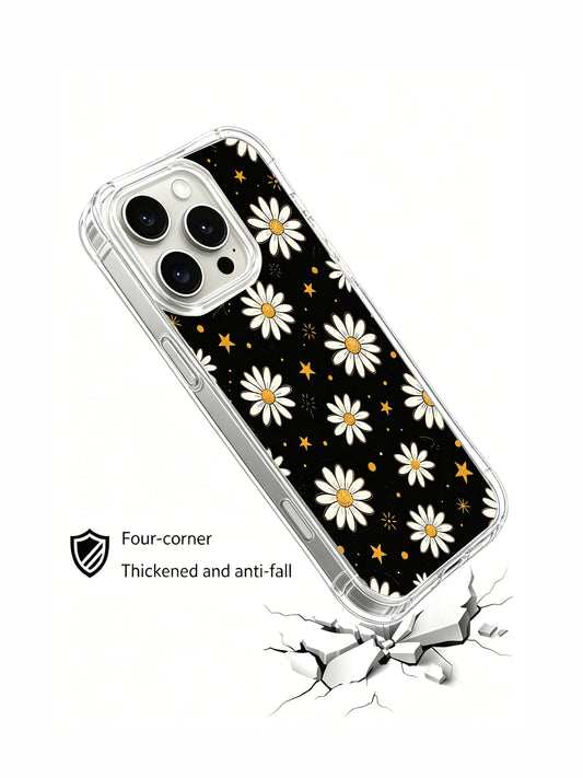 Night sky daisies iPhone 16 Pro Max Case with white flowers glowing on a deep black background