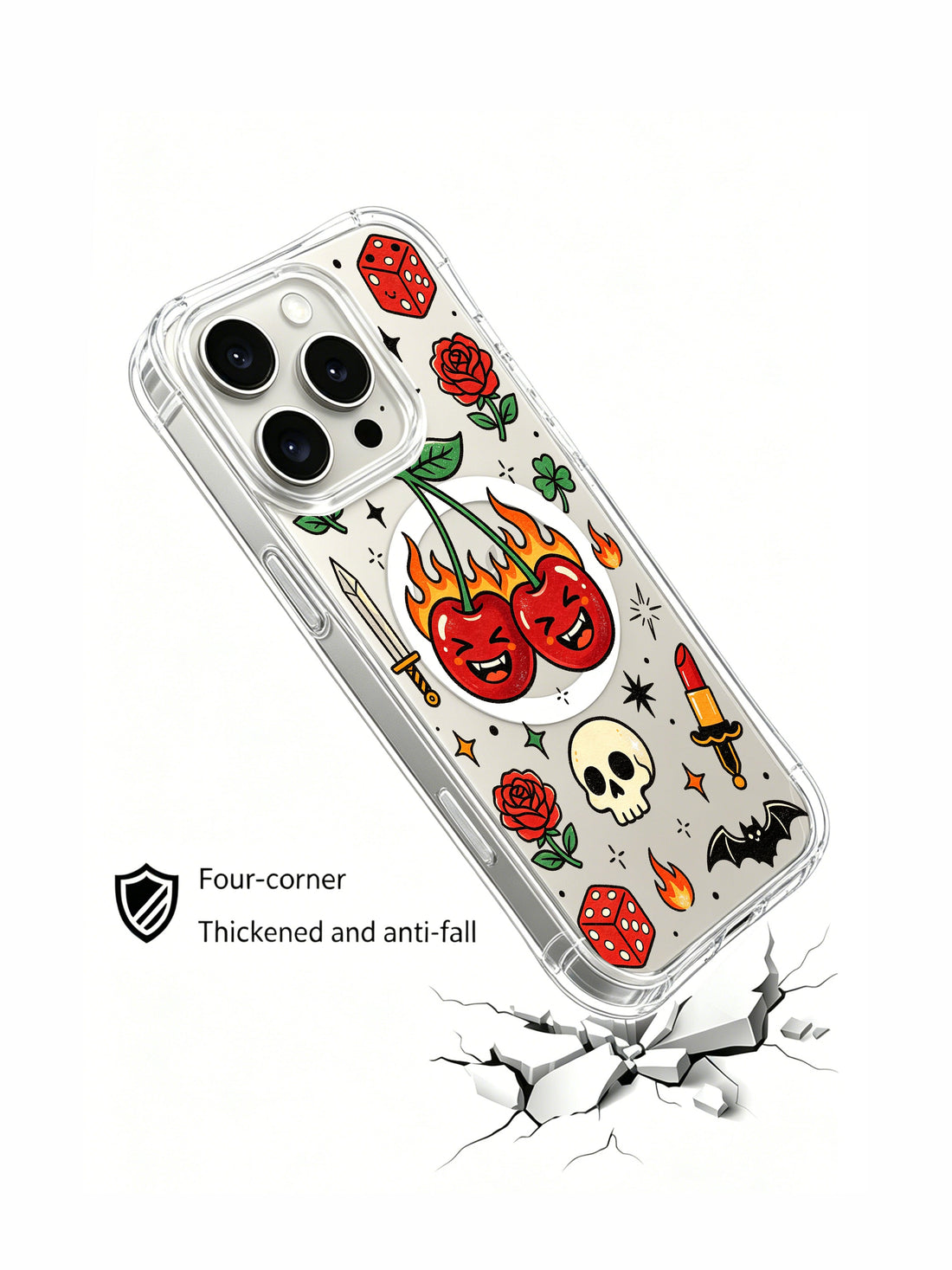Coquette iPhone 15 Pro Case with cherry lipstick art