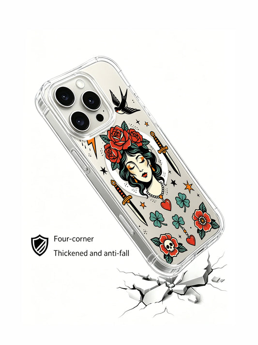 Dark floral iPhone 15 Pro Case with rose lady art