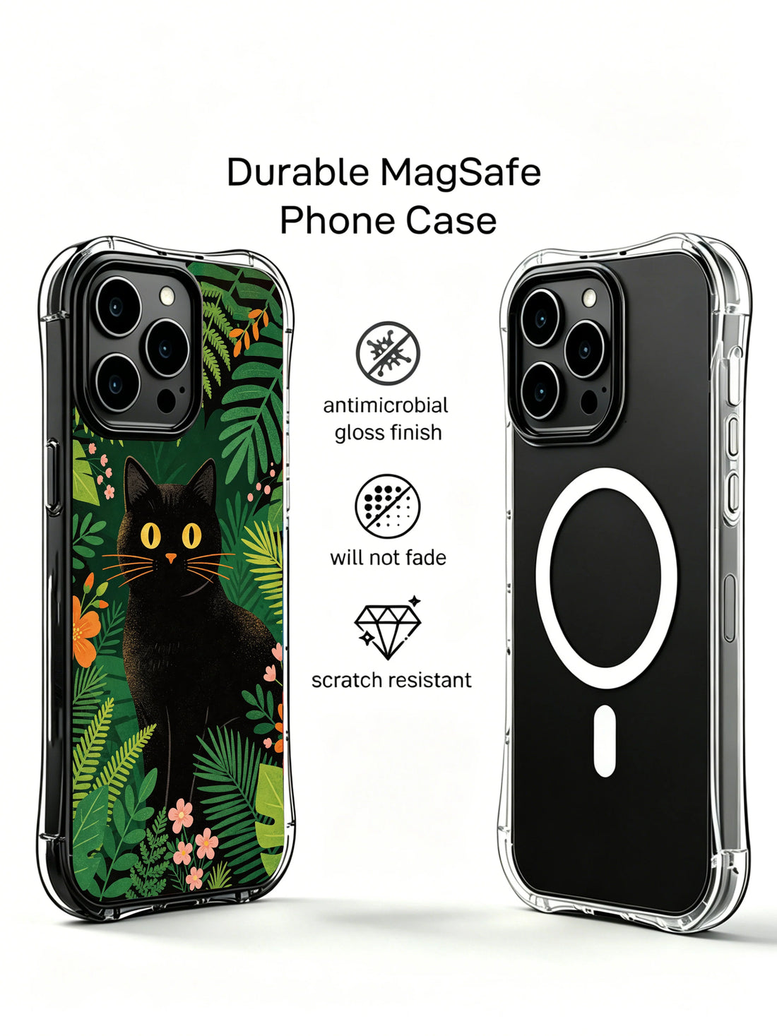 Cat lover iPhone 13 Pro Case with jungle botanical art and golden eyes