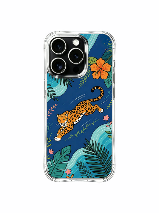 Clear iPhone 13 Pro Case - Coastal Orange Jaguar Tropical Hibiscus PhoneCasing for iPhone 13 Pro case