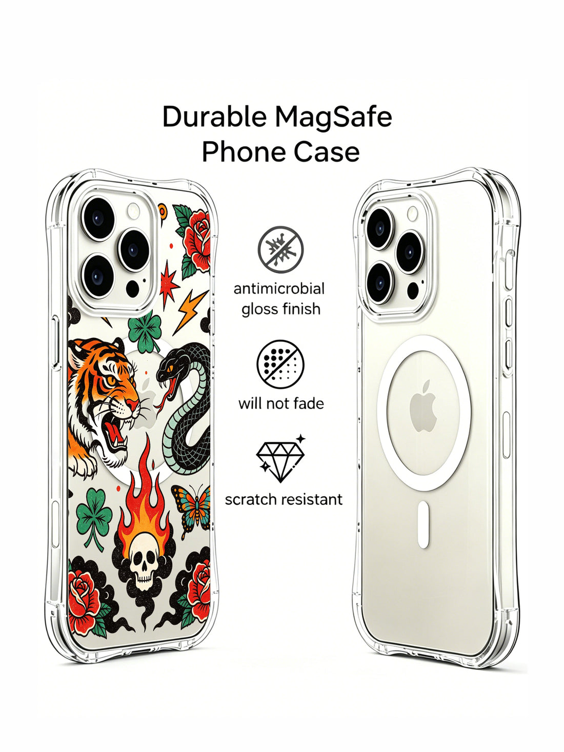 Unique iPhone 15 Pro Case gift with tiger snake art