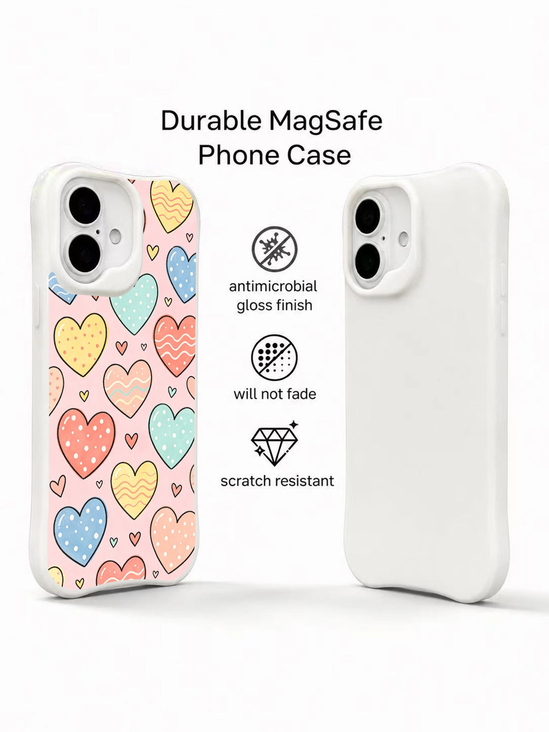 Pastel iPhone 16 Plus Case with pink wish hearts and bubblegum color