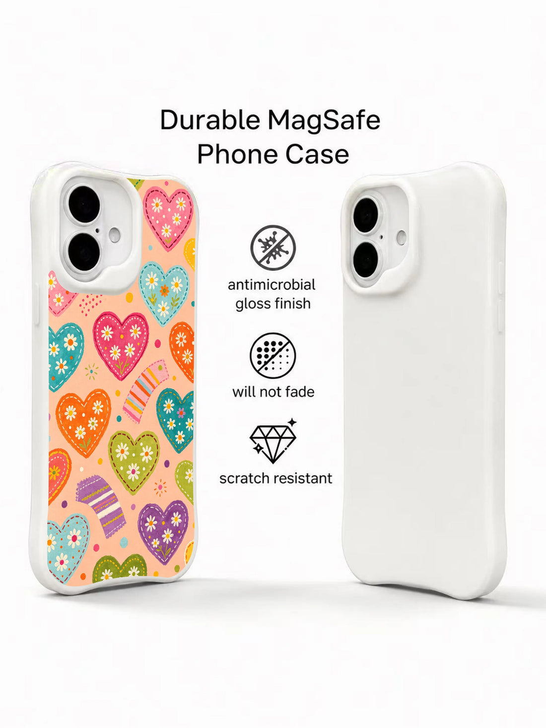 Cute iPhone 16 Plus Case With Pastel Heart Flowers by PhoneCasing