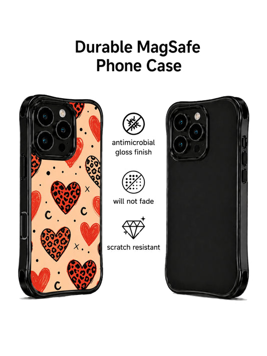 Cute iPhone 14 Pro Case With Leopard Heart Pattern by PhoneCasing