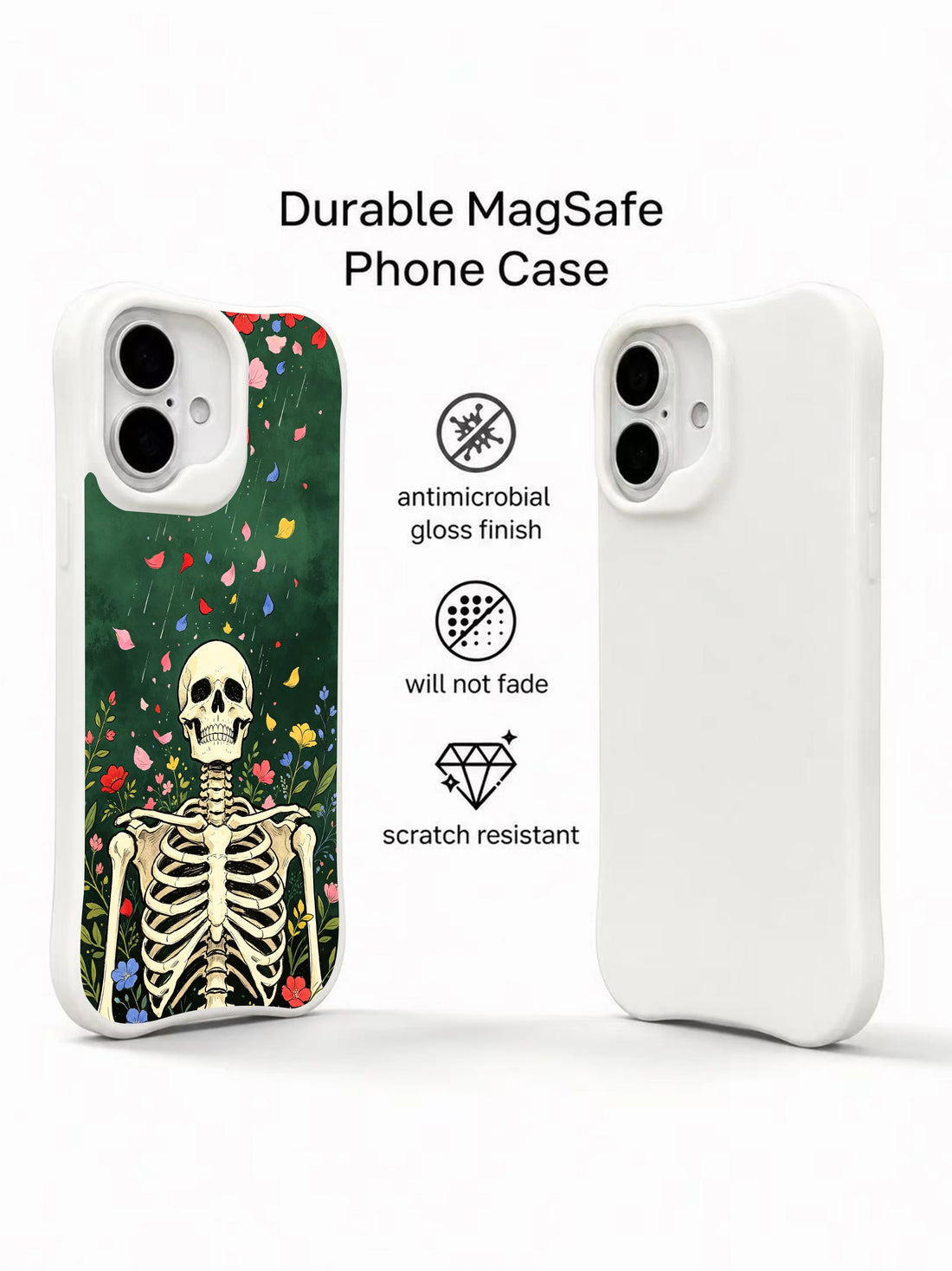 Petal rain iPhone 16 Case with skeleton and multicolor floral artwork