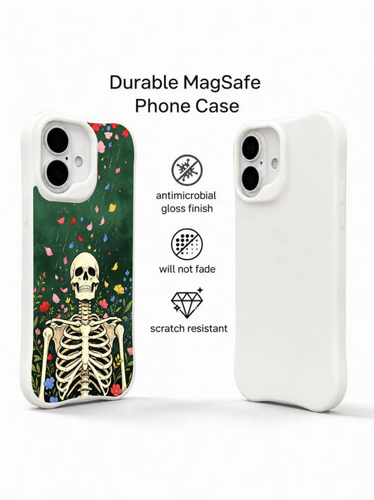 Petal rain iPhone 16 Case with skeleton and multicolor floral artwork