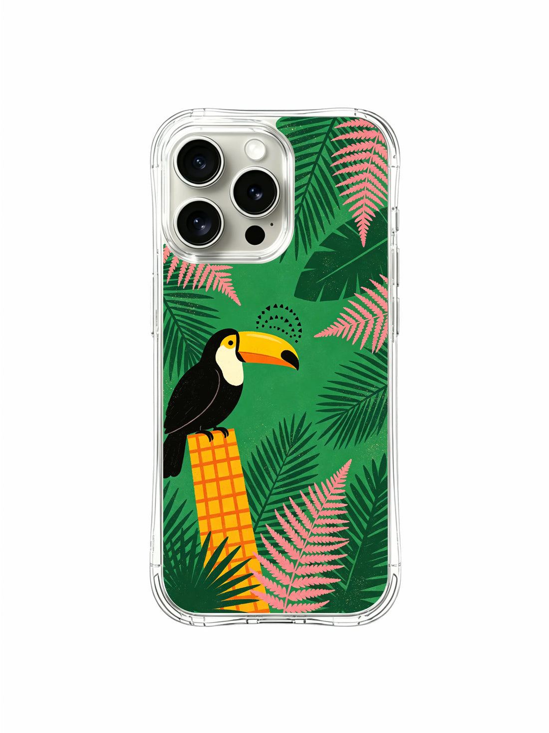 Aesthetic iPhone 15 Pro Max Case with pink yellow toucan art