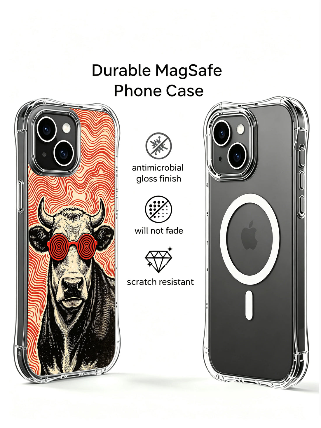 Retro iPhone 13 Case With Red Lens Cow Art by PhoneCasing