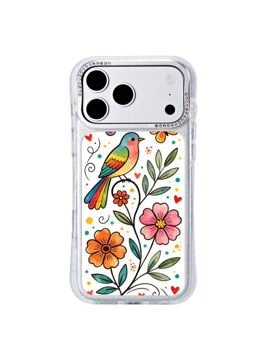 Glitter iPhone 17 Pro Case - Rainbow Bird Floral Vine Hourglass PhoneCasing for iPhone 17 Pro case