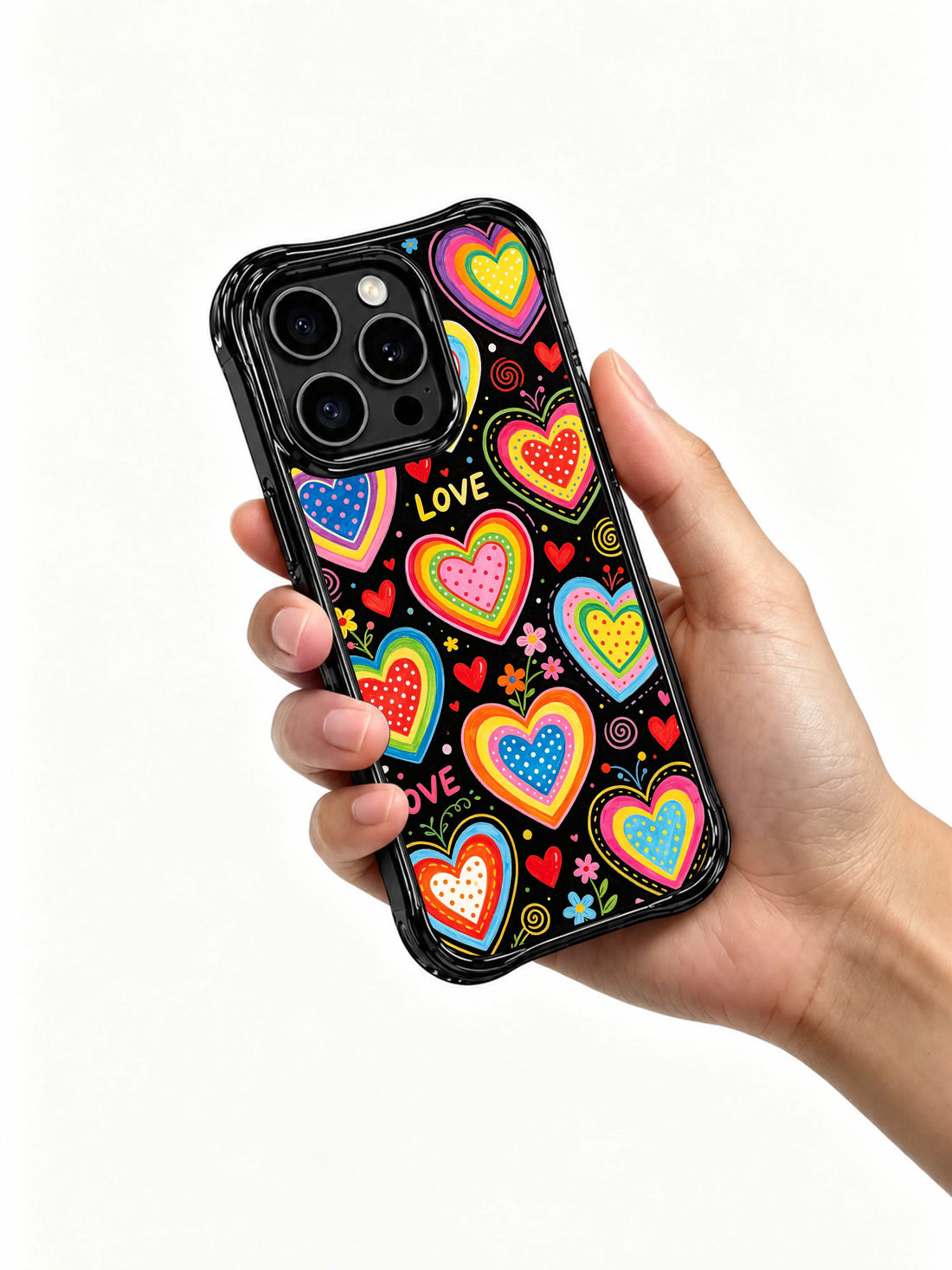 Love iPhone 13 Pro Max Case with Rainbow Candy Hearts