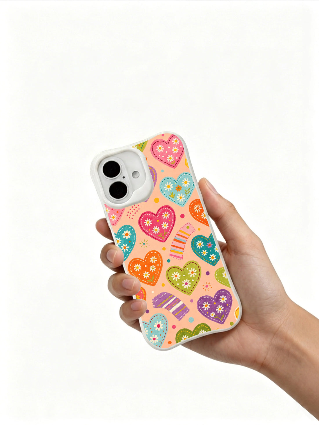 Aesthetic iPhone 16 Plus Case With Peach Floral Hearts by PhoneCasing