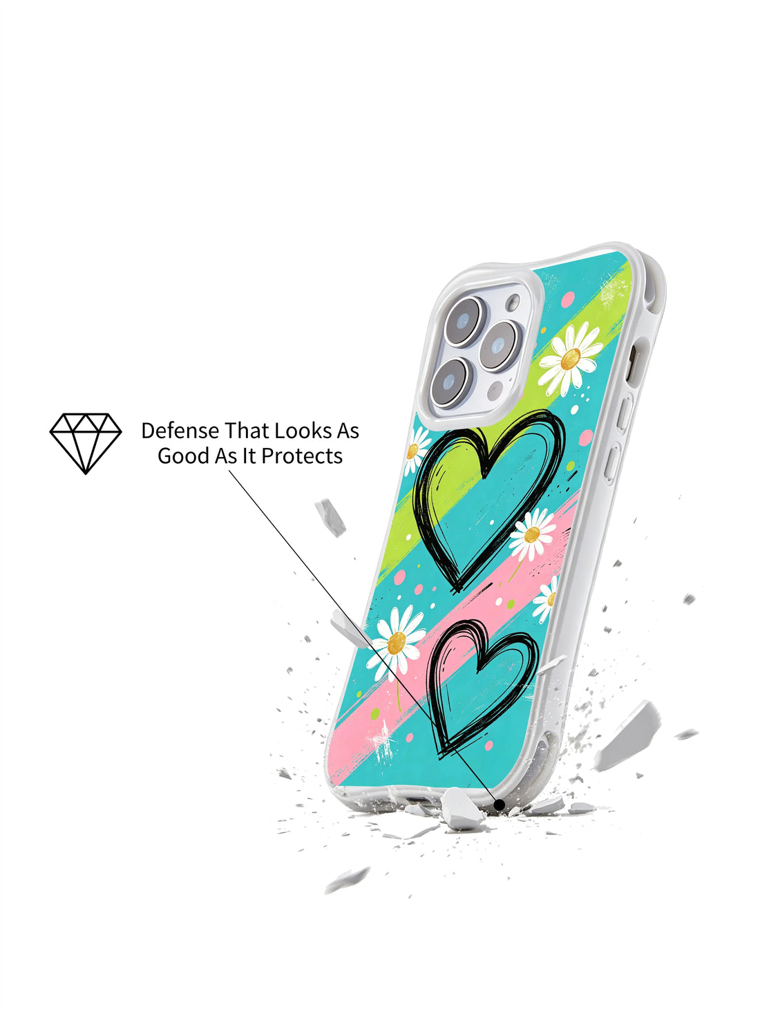 Cute floral iPhone 16 Pro Case with retro punk journal stripe art