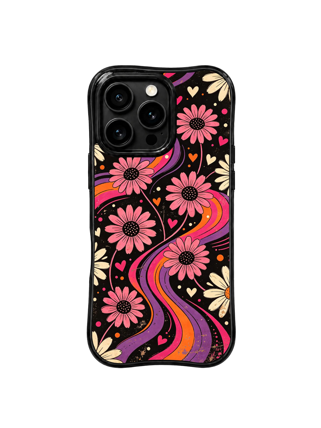 Tangerine daisy iPhone 16 Pro Case with retro swirl art