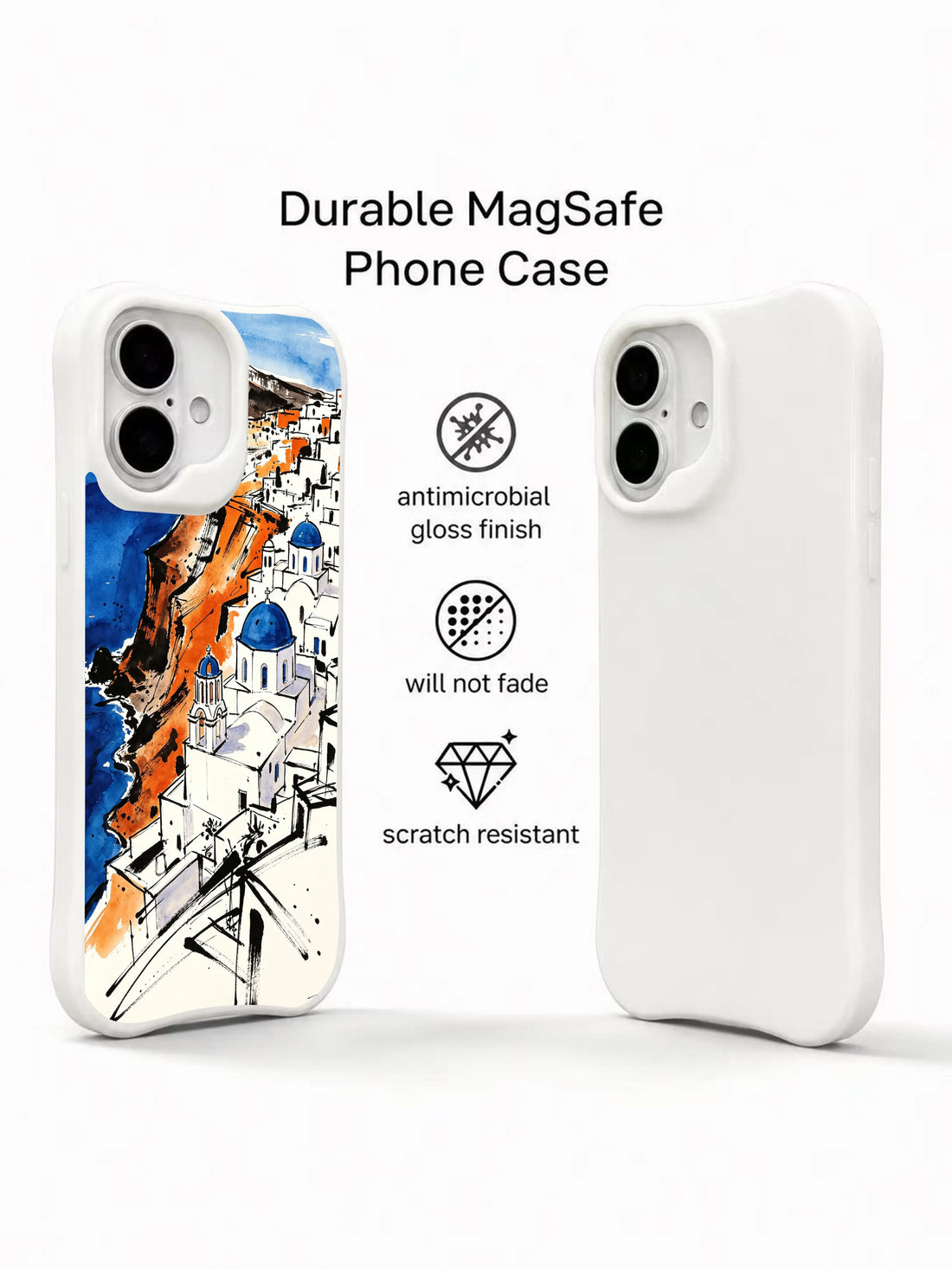 Blue white iPhone 16 Case with Santorini dome artwork