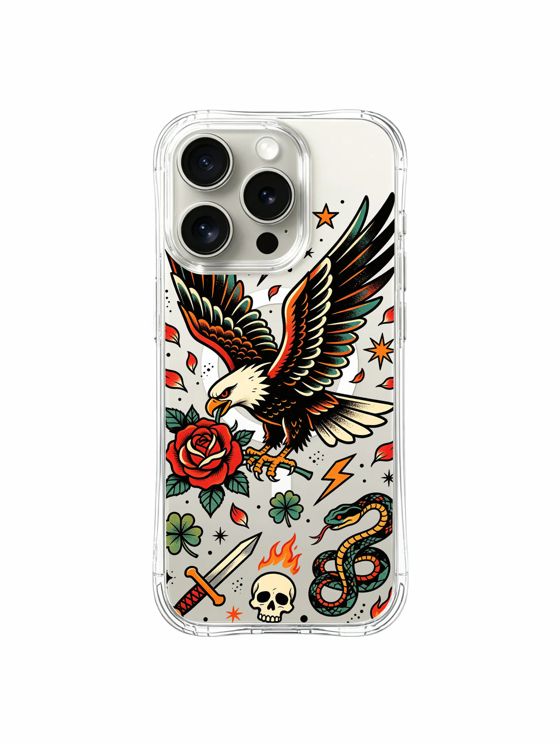 Floral iPhone 15 Pro Case - Rose Rain Old School Tattoo PhoneCasing for iPhone 15 Pro case