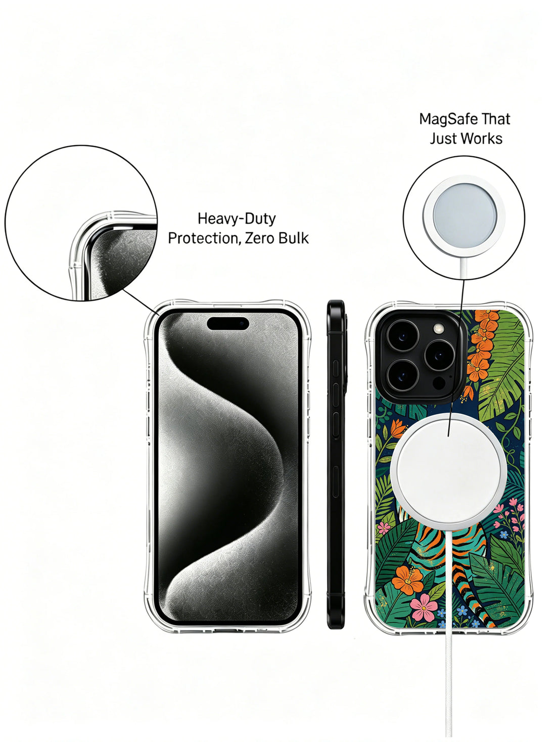 Dreams iPhone 13 Pro Case with teal tiger garden and midnight flowers