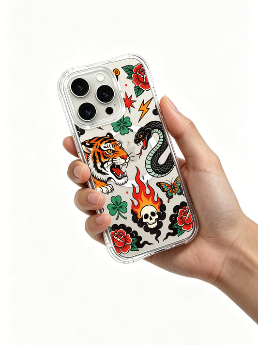 Courage iPhone 15 Pro Case with tiger serpent art
