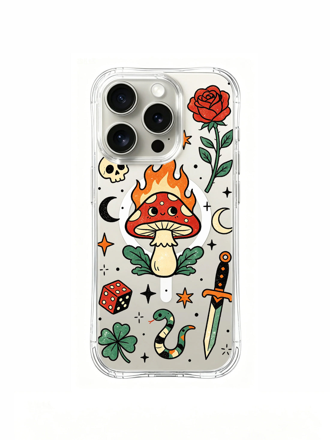 Flaming mushroom tattoo iPhone 15 Pro Case by PhoneCasing
