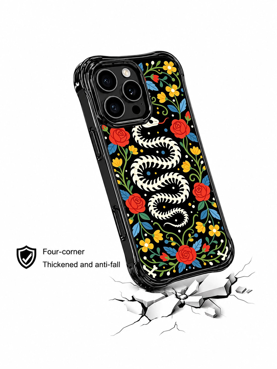 Day of the Dead iPhone 16 Pro Max Case with snake art and colorful folk flowers