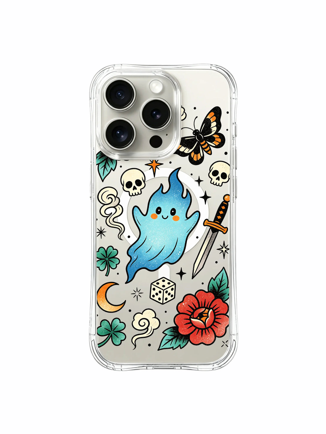 Artistic iPhone 15 Pro Case With Old School Ghost Art by PhoneCasing