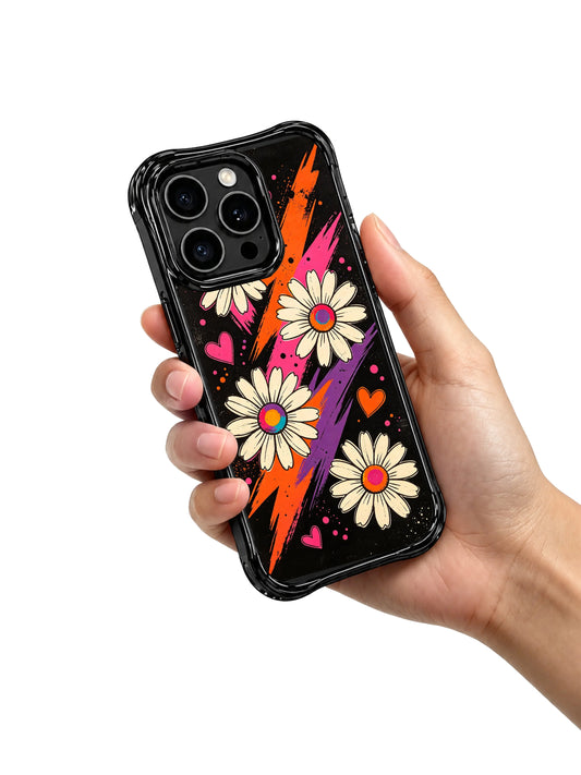 Wavy floral iPhone 16 Pro Case with pink orange ribbon art