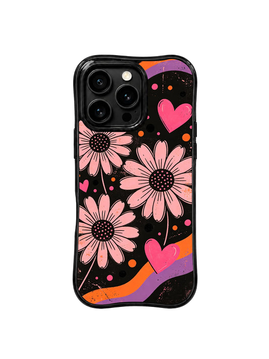 Pink heart iPhone 16 Pro Case with layered wavy floral artwork