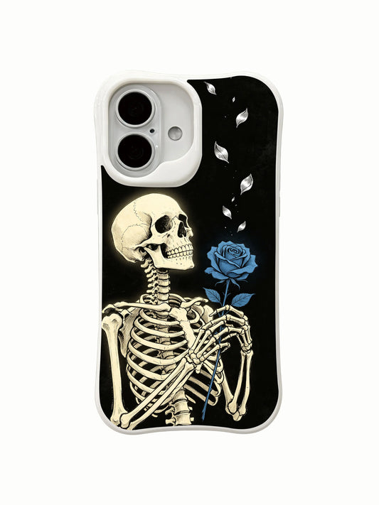 Floral iPhone 16 Case - Black Base Glowing Blue Rose PhoneCasing for iPhone 16 case