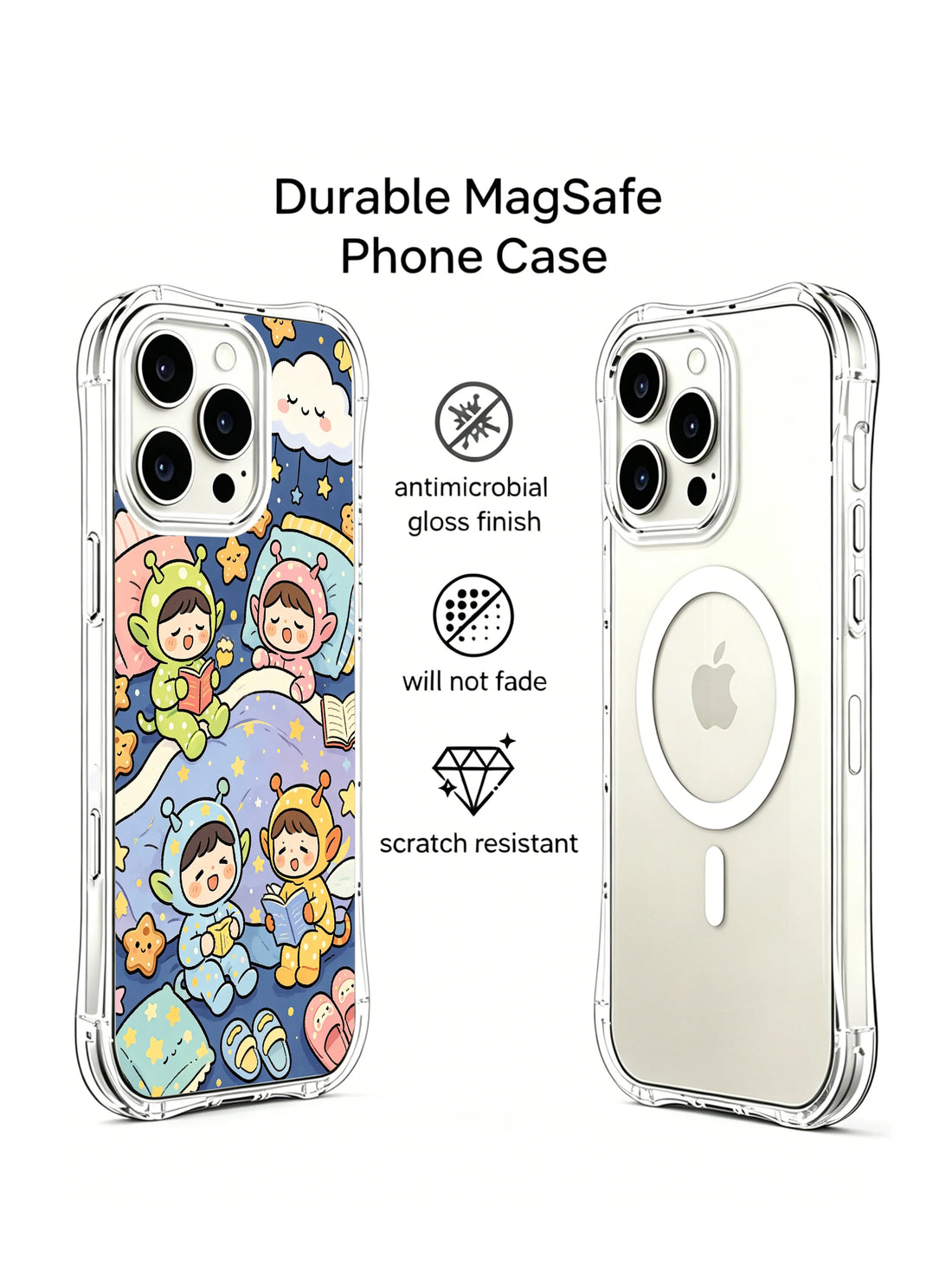 Starry pajama adventure iPhone 16 Pro Case with playful alien friends and cozy night details
