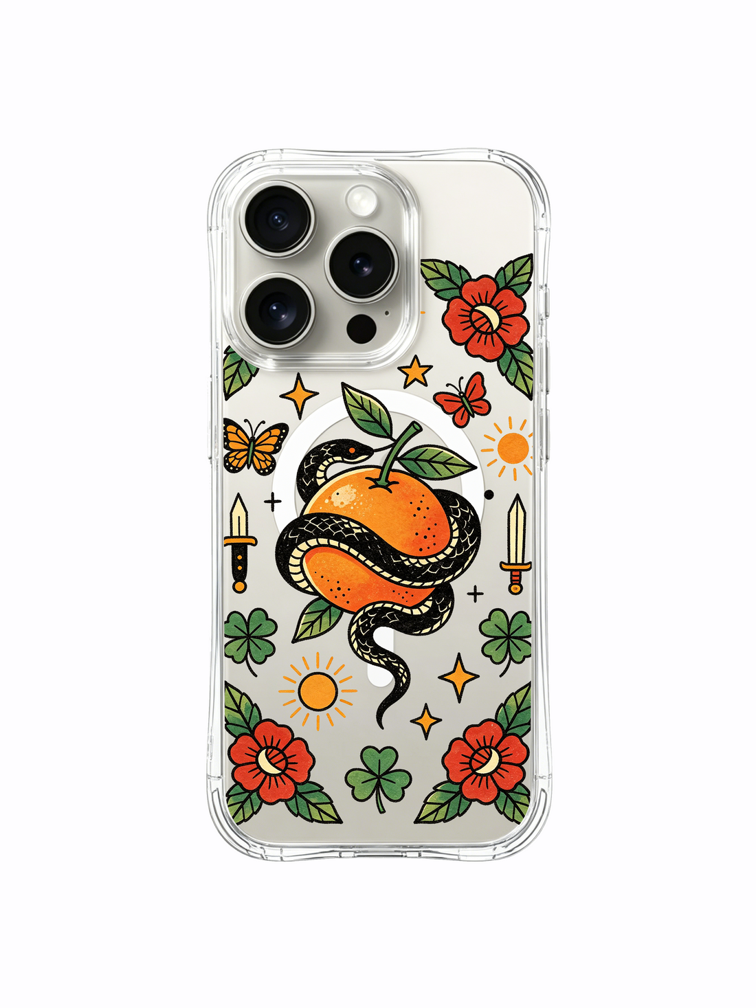 Secret garden serpent iPhone 15 Pro Case with symmetric floral art